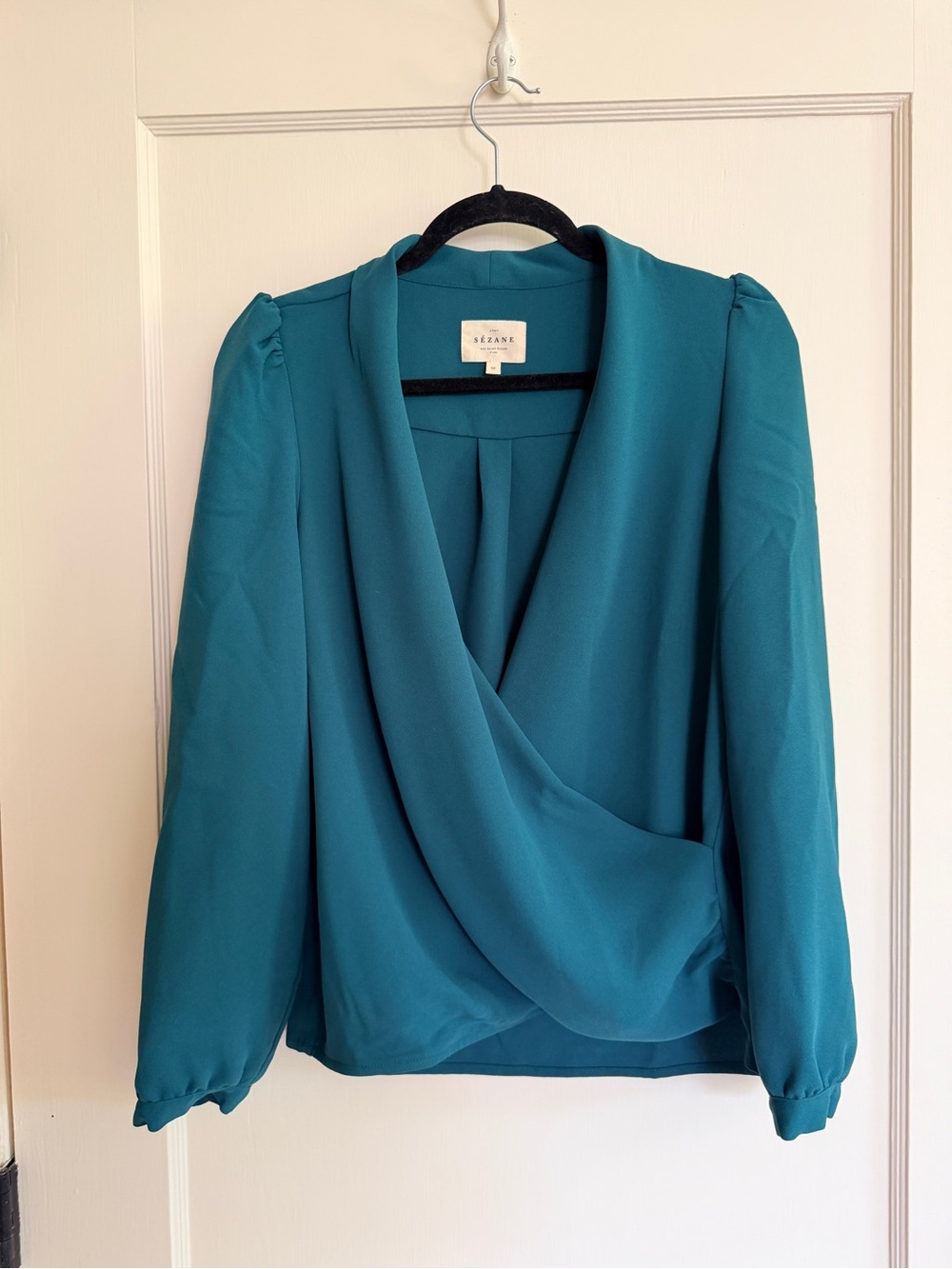 Sézane Abelia Blouse - Teal / Bottle / Emerald Green - Size 6 / 38